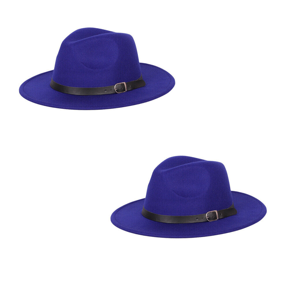 US 1-2 Pcs Wide Brim Fedora Hat Water Resistant Leather Band Winter Fall Western