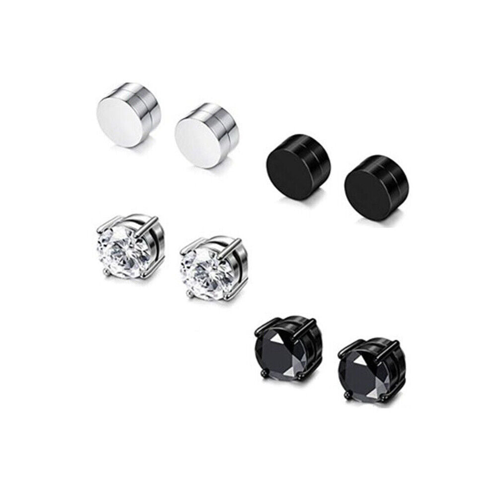 US 1-2 Pcs Stainless Steel Magnetic Stud Earrings Men Women Non-piercing Clip on