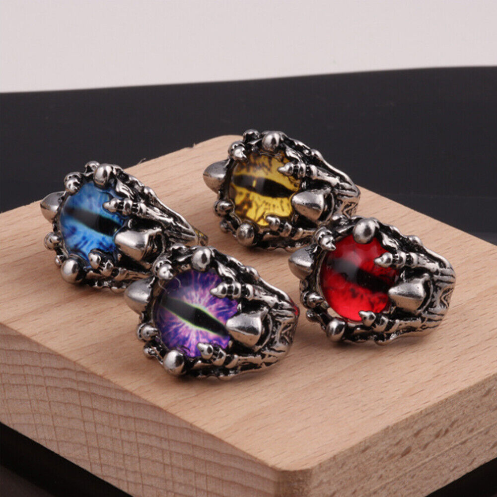 US 3-6 Pack Cool Mens Stainless Steel Dragon Claw Blue Evil Eye Eyeball Ring