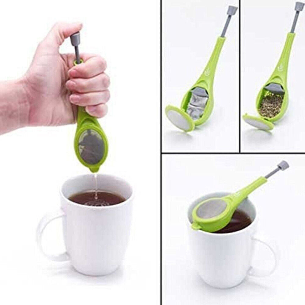 US 2-4 Pack Long-Handled Tea Filters Plastic Infuser Built-in Plunger Strainer