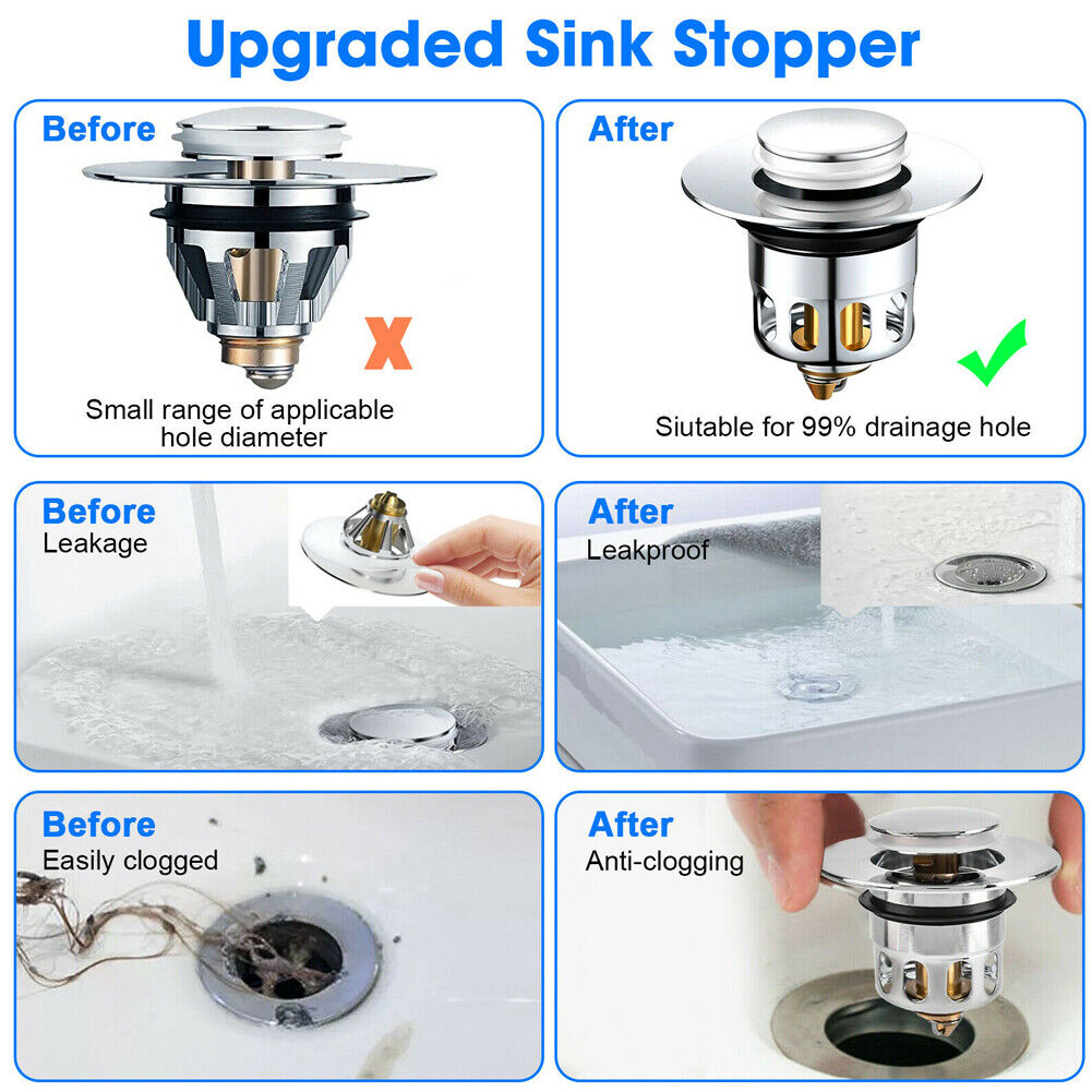 US 2~4 Pcs Stopper Anti-Clog Sink Strainer Universal Bathroom Pop Up Bounce Core