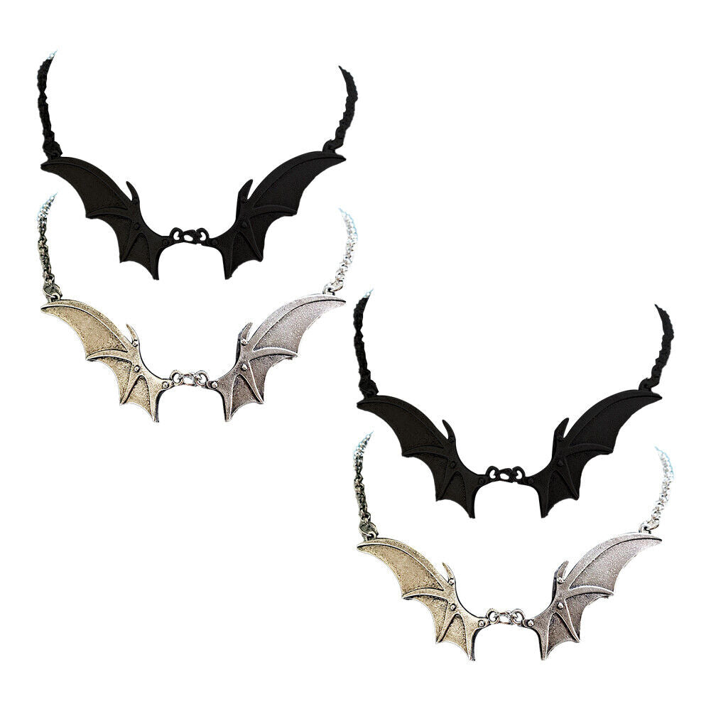 US 2-4 Pcs Black Silver Gothic Bat Wing Pendant Necklace Halloween Holiday Gift
