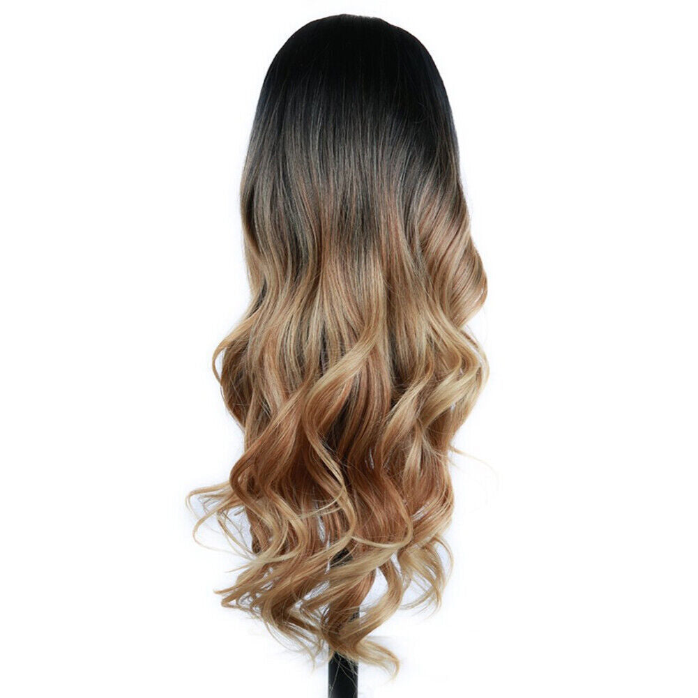 US 1-2 Pack 23" Golden Brown to Gold Ombre Long Curly Blonde Wig Synthetic Hair
