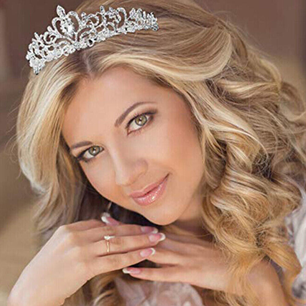 US 1-2 Silver Crystal Tiara Crown Wedding Bridal Princess Rhinestone Hair w/Comb