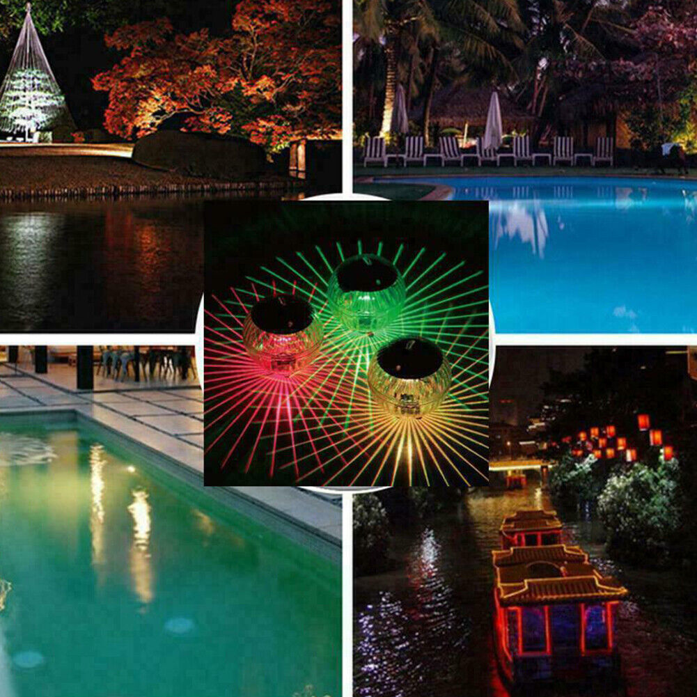 2 Pc Outdoor Solar LED Floating Light Garden Pond Pool Lamp Rotating RGB Color