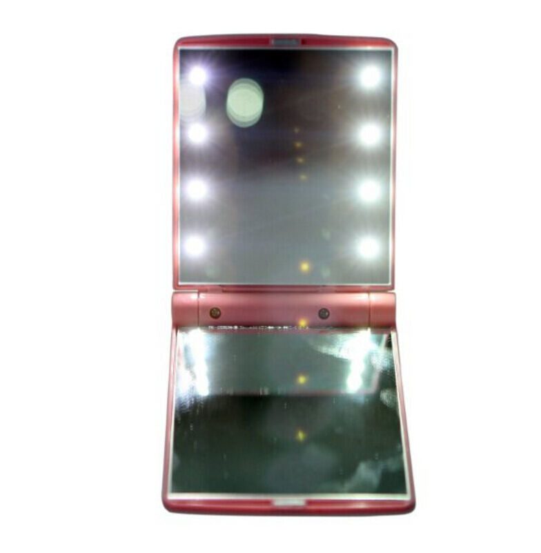 Makeup Cosmetic Folding Portable Compact Pocket Mirror with 8 LED Lights Lamps