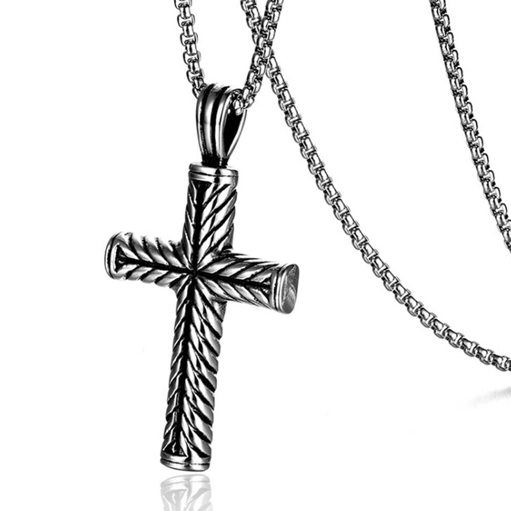 US 2-4 Pack Cool Boys Men Stainless Steel Cross Pendant Necklace Women Chain