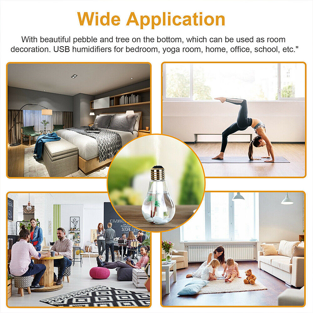 US 1-2 Pack USB Desktop Bulb Air Humidifier Essential Oil Diffuser Aromatherapy