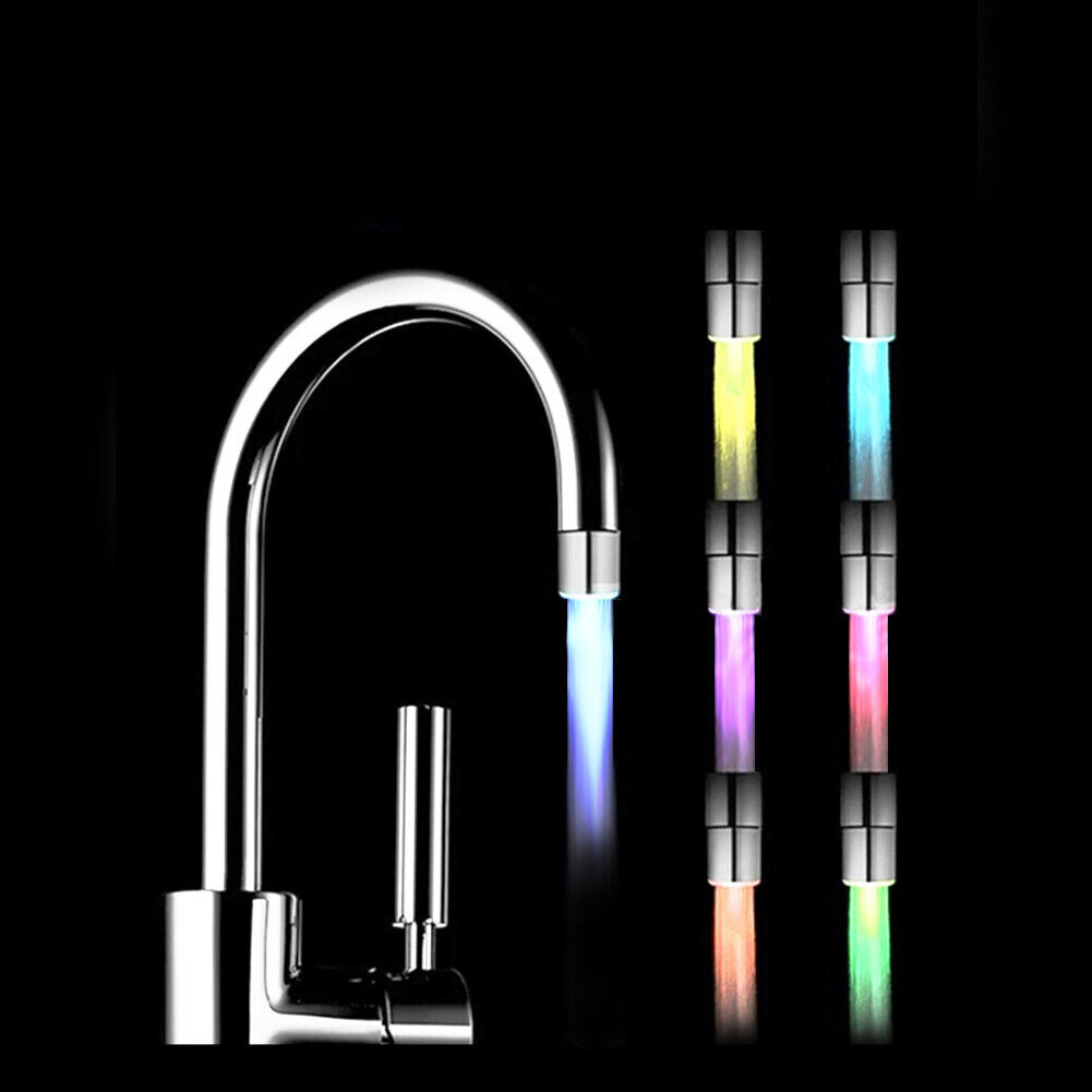 US 2-4 Pc LED Water Stream Faucet 7 Colors Changing Light Shower Spout Sink Tap