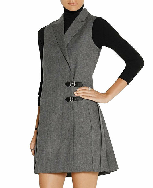 MFrannie Womens Tweed Notched Lapels Two Buckle Longline Autumn Suit Vest