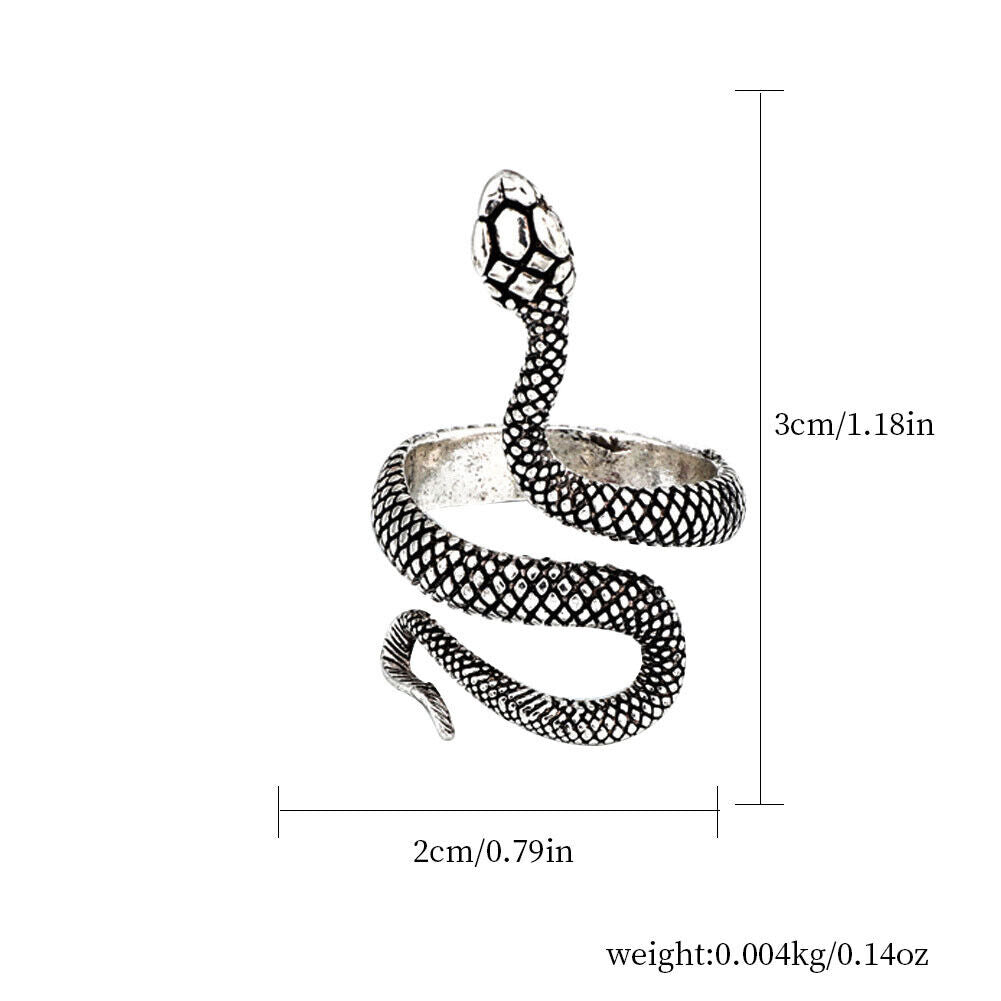 US 1-2 Stainless Steel Ring Snake Gothic Jewelry Retro Animal Adjustable Unisex