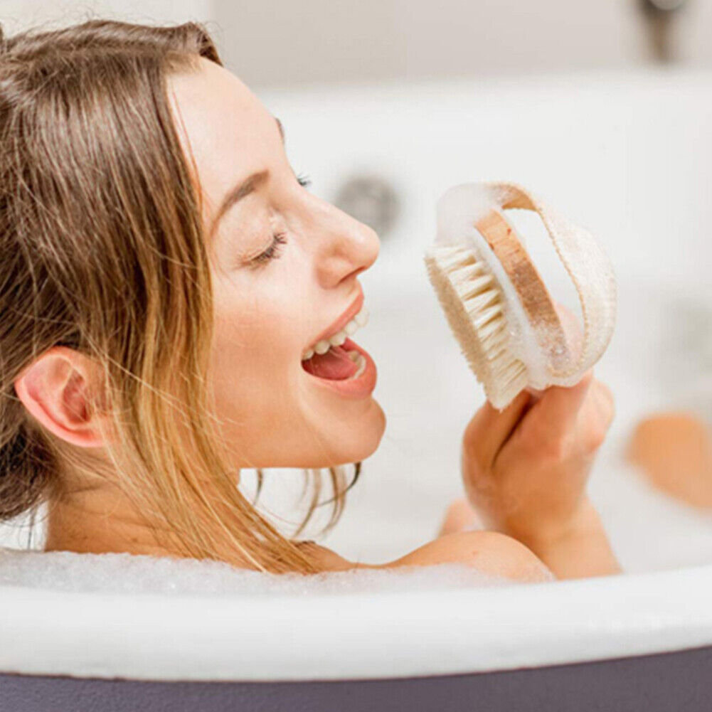US 2-4 Pcs Premium Natural Bristle Wooden Bath Body Back Dry Skin Brush Scrubber