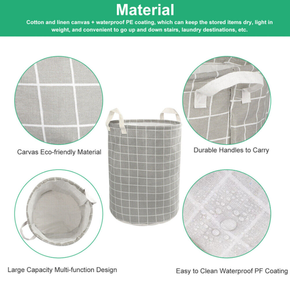 US 1-2 Pcs Large Foldable Laundry Hamper Dirty Clothes Basket Linen Storage Bag