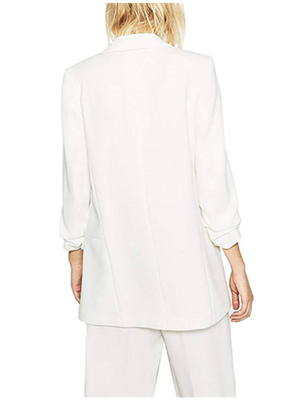 MFrannie Womens Solid Open Front Shirring 3/4 Sleeve Work Blazer