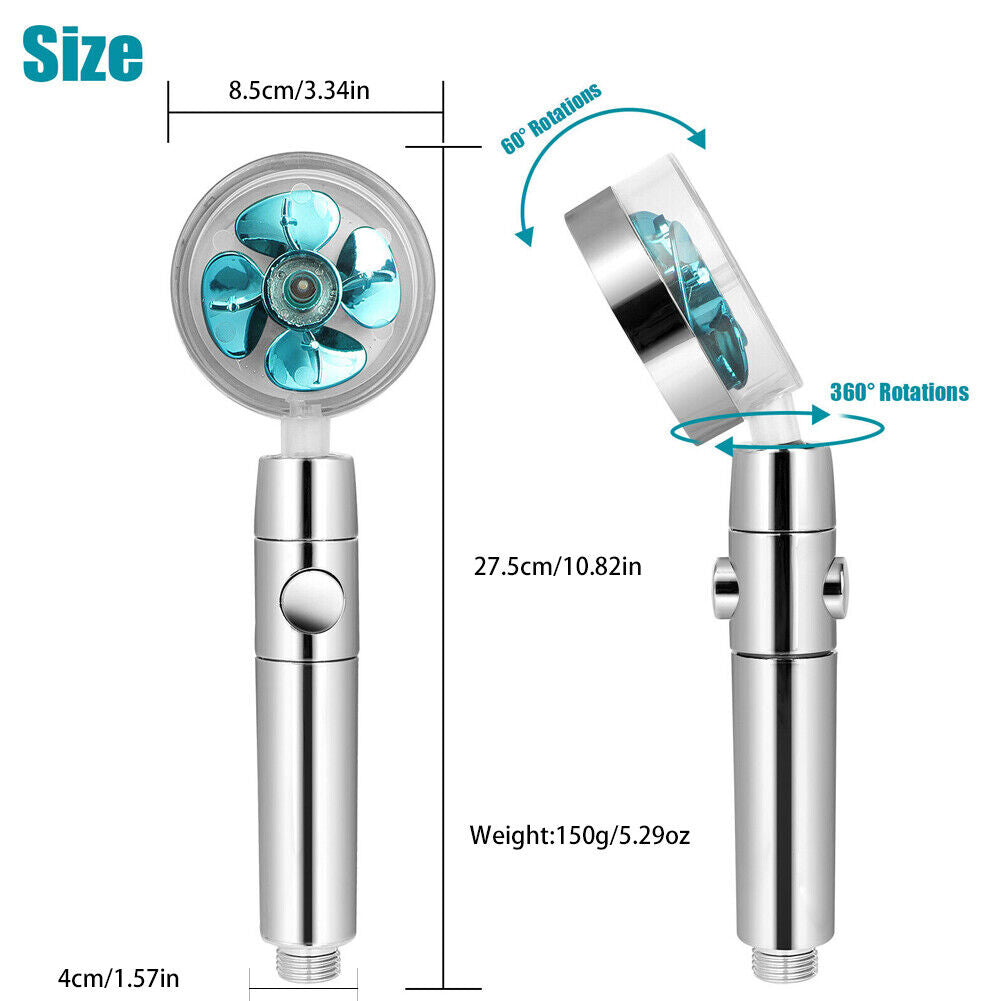 US Water Saving Flow 360 Spinning High Pressure Nozzle Shower Head w/ Turbo Fan