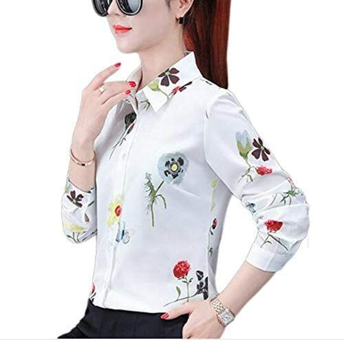 Women's Button Down Long Sleeve Printed Shirt Tailored Blouse