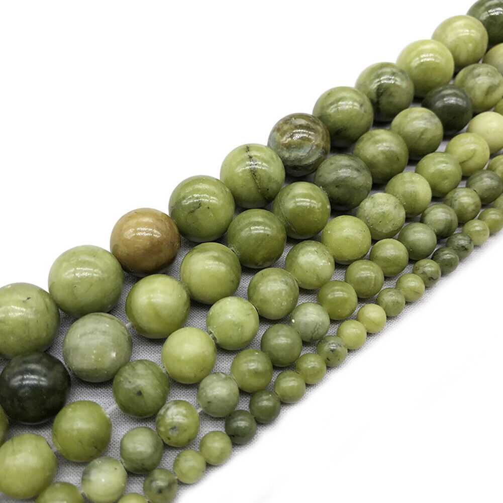 US 6/8/10MM Natural Stone Green Jade Peridot Round Loose Beads For DIY Jewelry