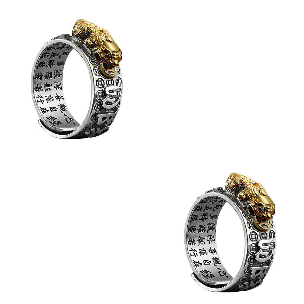 US 2-4Pc Silver Feng Shui Pixiu Adjustable Ring MANI Mantra Protection Wealth