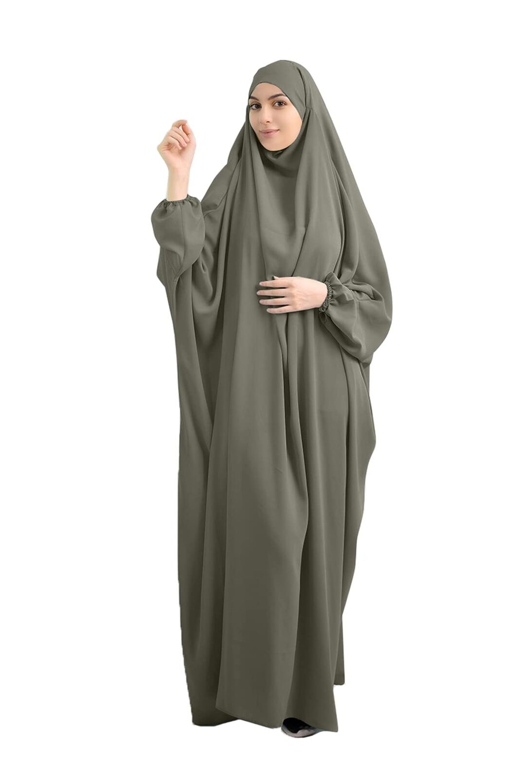 Women Muslim  Long Dress One-Size Overall Hijab Thobe Hooded Dress