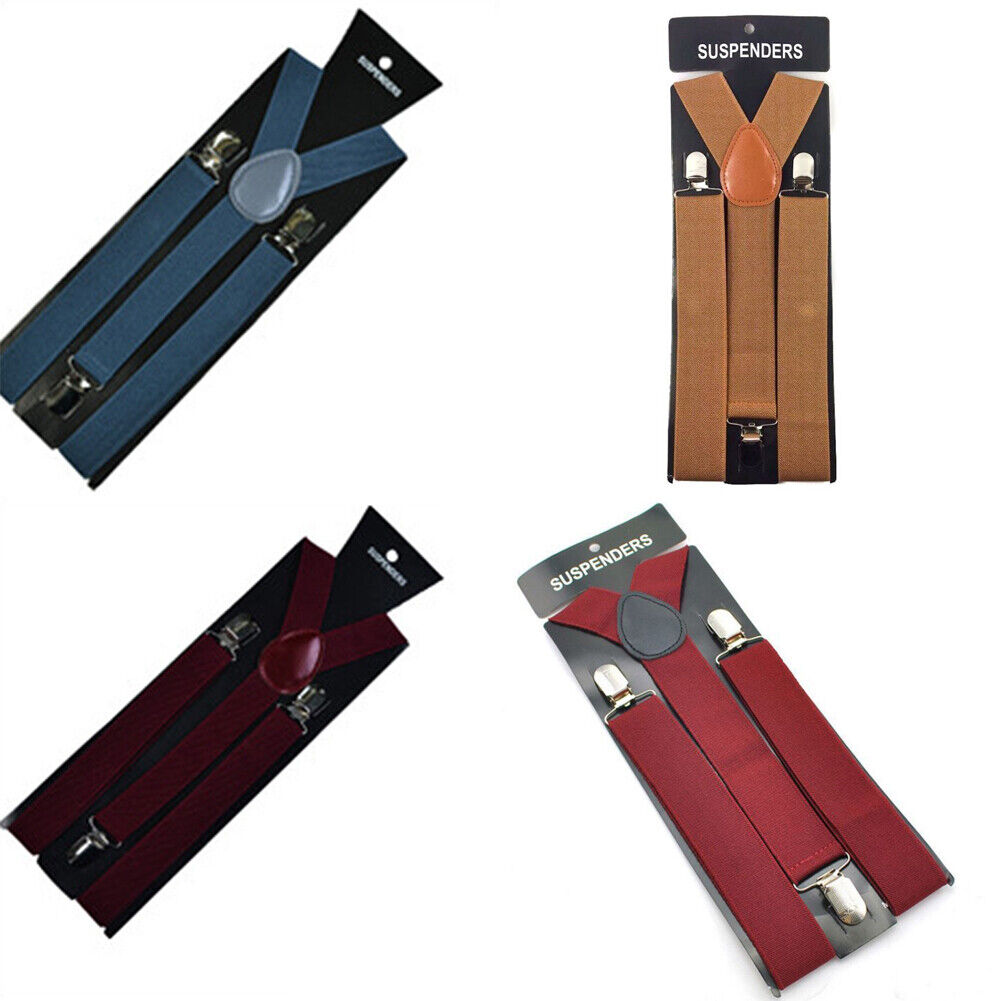 US 4 Pack Wide Suspenders For Mens Adjustable Clip-On Y-Back Heavy Duty Black