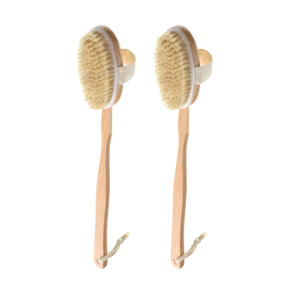 US 2-4 Pcs Premium Natural Bristle Wooden Bath Body Back Dry Skin Brush Scrubber