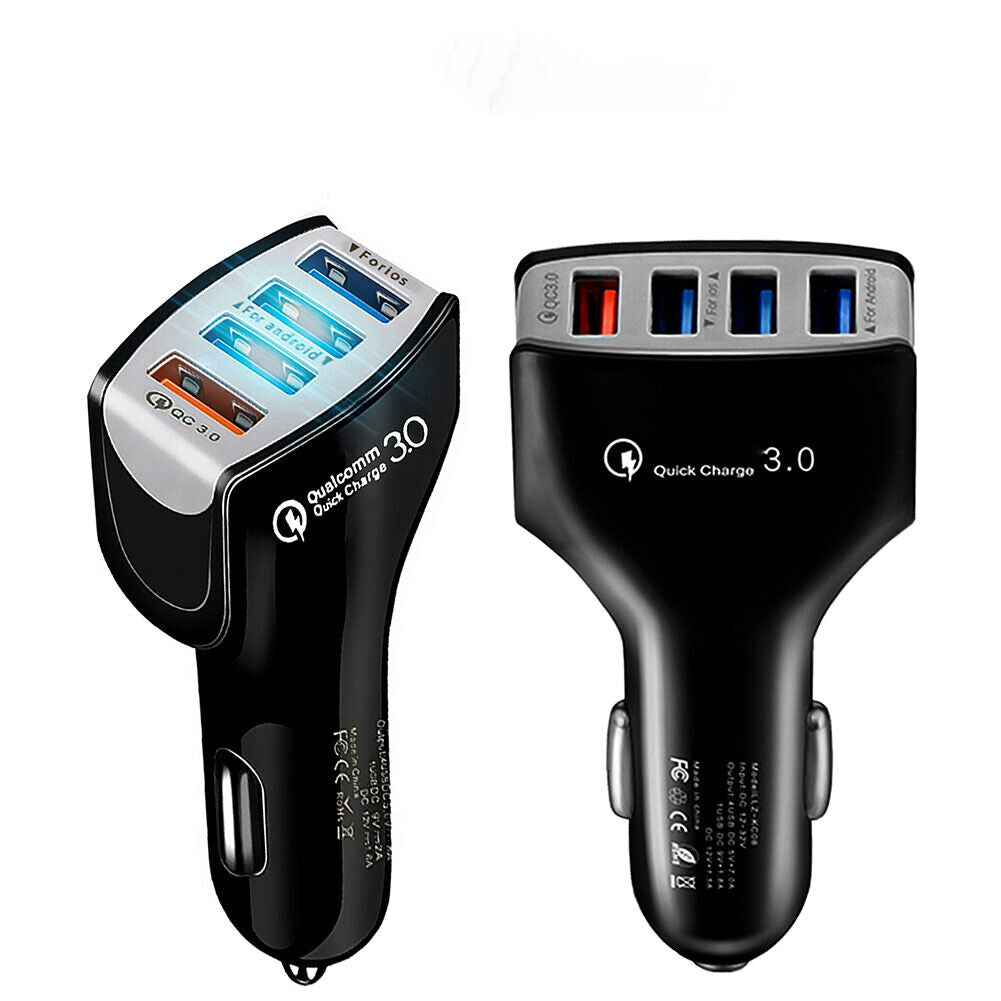 US 2-4 Pack 4-Port 3.0 Super Fast Car Charger PD Adapter for iPhone Android