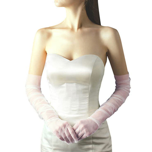 US 1~2 Paris 27'' Wedding Bridal Prom Sheer Tulle Long Elbow Gloves Party Opera