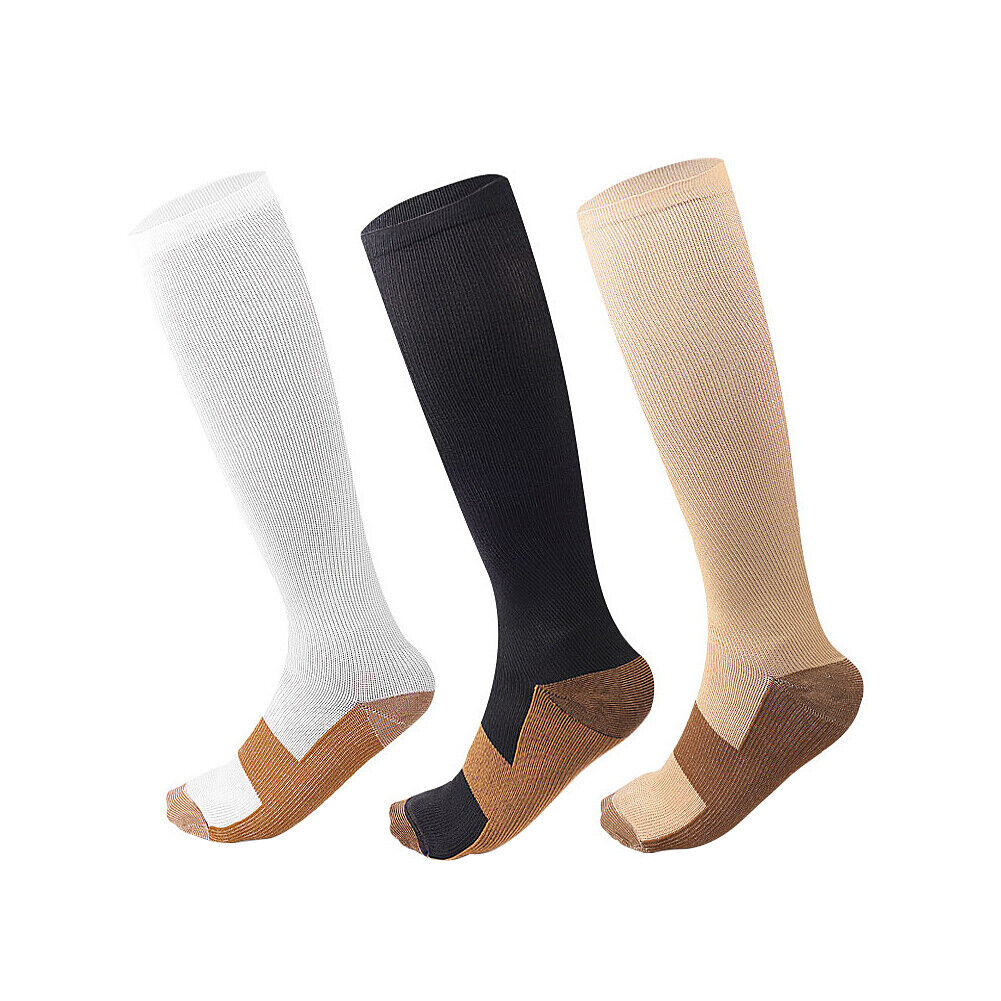 (3 Pairs) Copper Compression Socks 20-30mmHg Graduated Support Mens Womens S-XXL