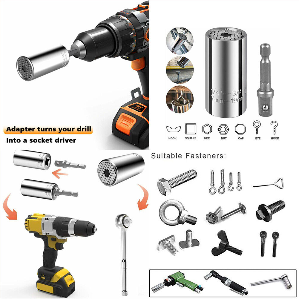 US 1-2 Pcs Universal Socket Wrench Repair Kit Power Drill Adapter Alligator Grip