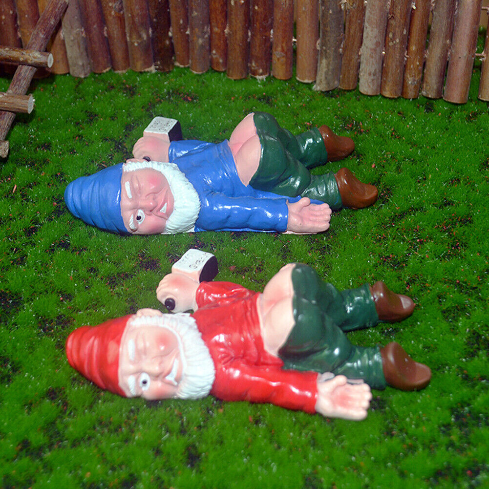 US 2 Pc Drunk Dwarf Garden Gnome Decoration Ornament Decor Yard Patio Lawn