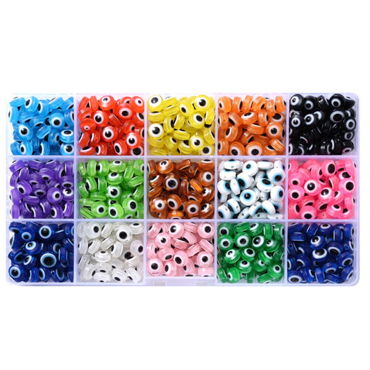 US 750-1050 6/8mm Evil Eye Bead Charm Flat Resin Spacer Turkish Bead DIY Jewelry