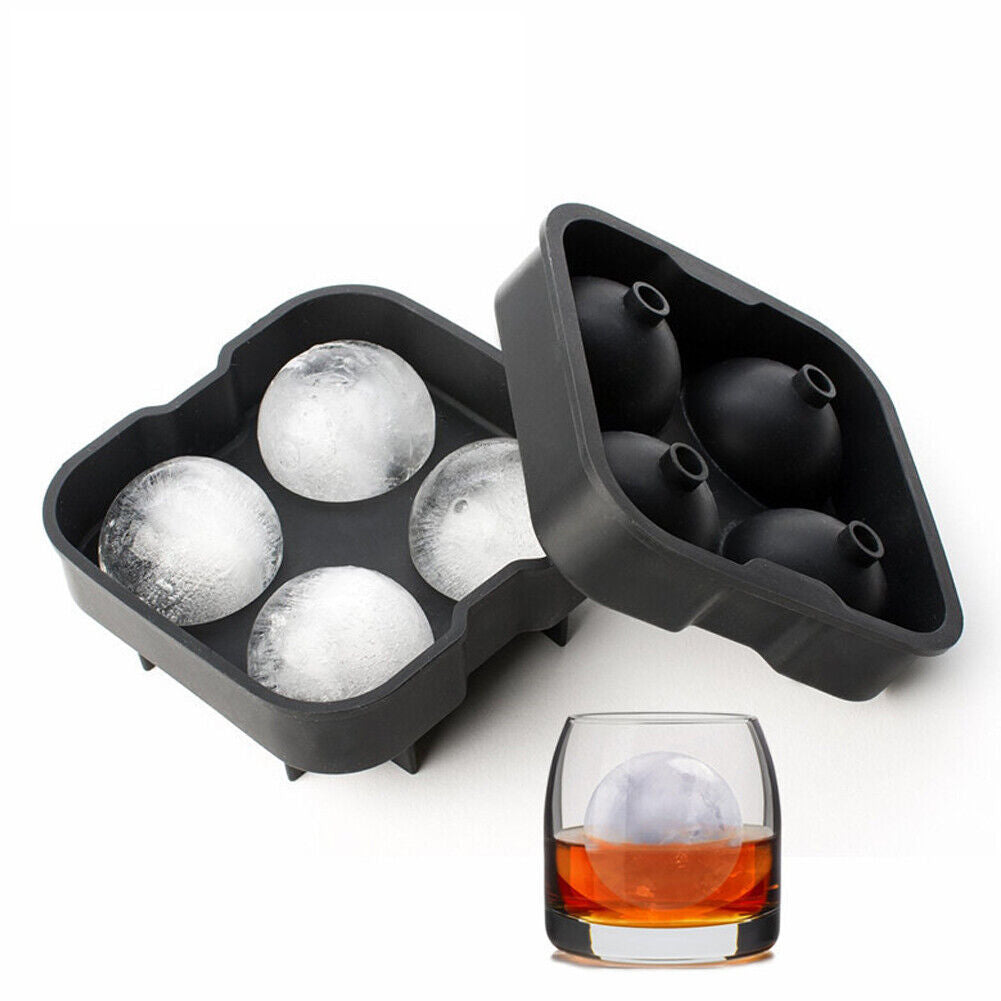 US 2-4 Pack 4-Slot Ice Ball Sphere Cube RoundTray Silicone Mold Cocktail Whiskey