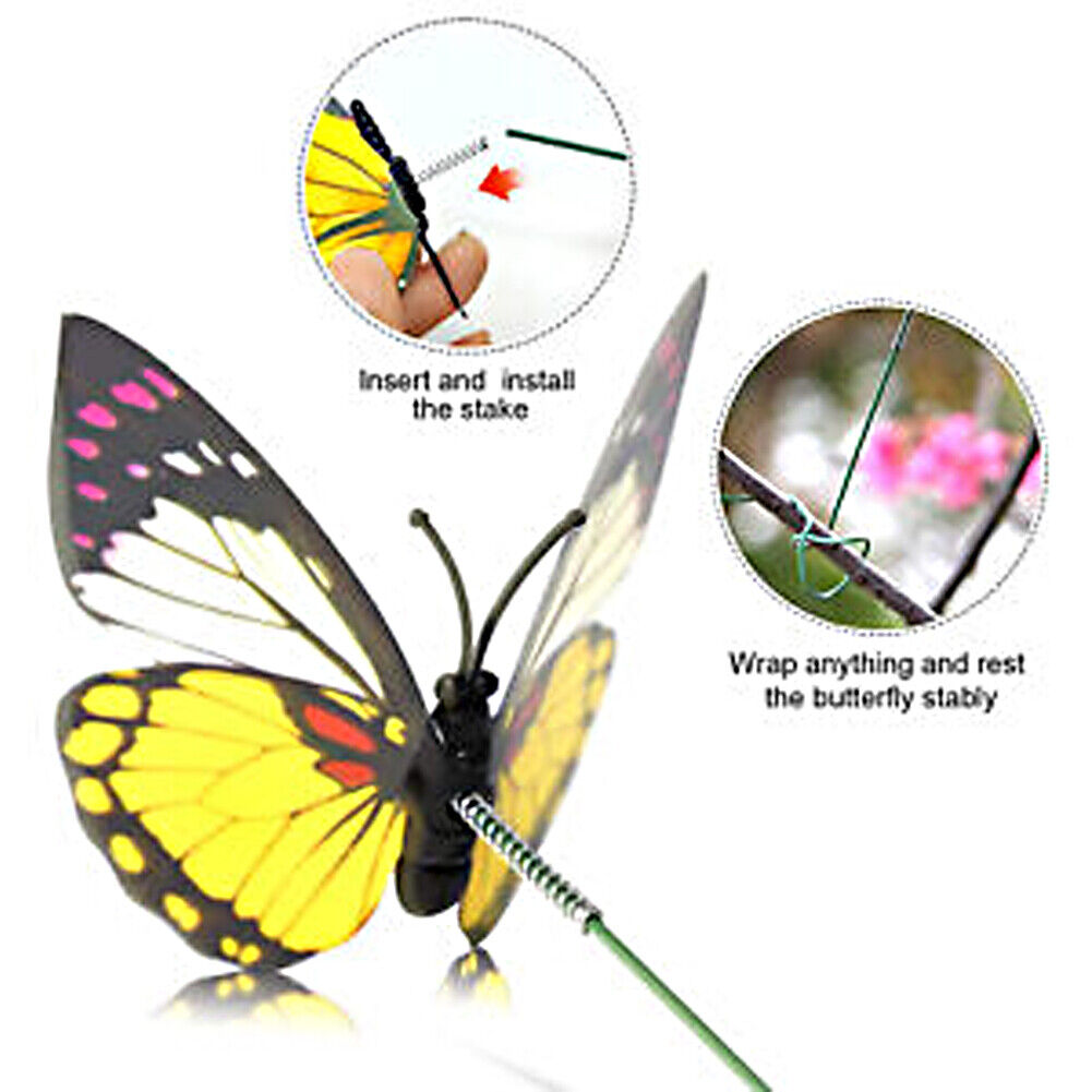 US100-200 Pack Butterfly Stakes Outdoor Yard Planter Flower Pot Bed Garden Decor