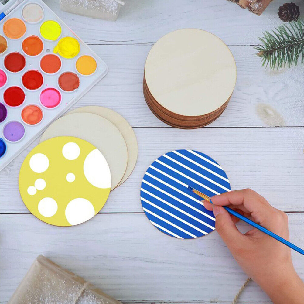 US 50-100 Pack Unfinished Wooden Circle Coaster Wood Round Cutout DIY Crafts 2"