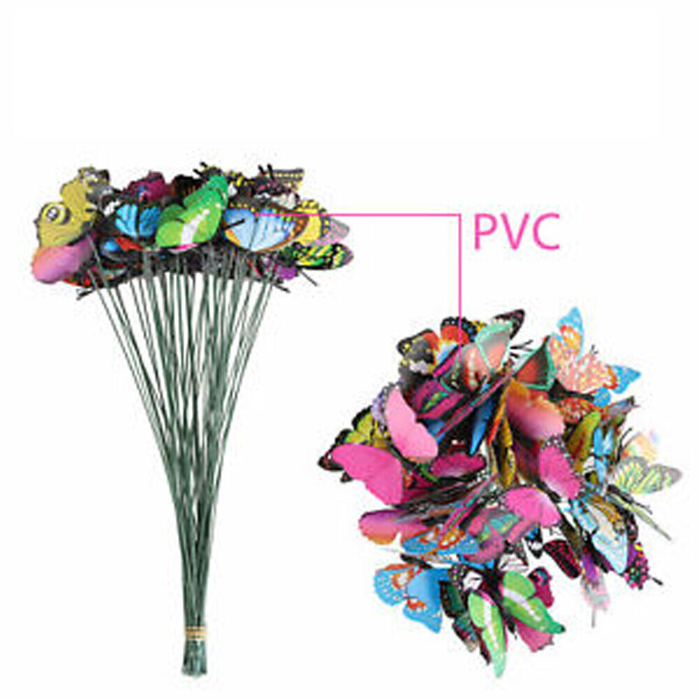 US100-200 Pack Butterfly Stakes Outdoor Yard Planter Flower Pot Bed Garden Decor