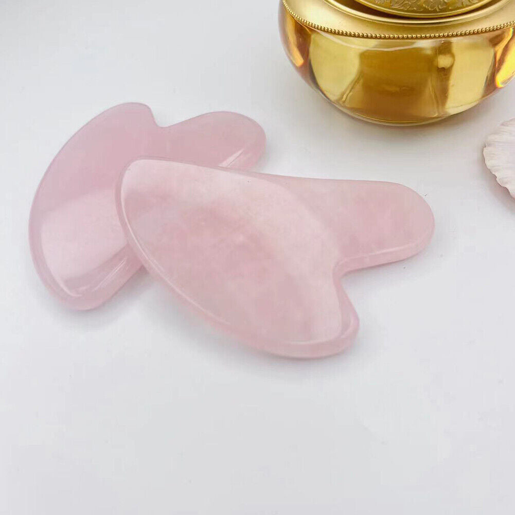 US 2 Pc Rose Quartz Gua Sha Massage Crystal Stone Tool Approx 60x80mm