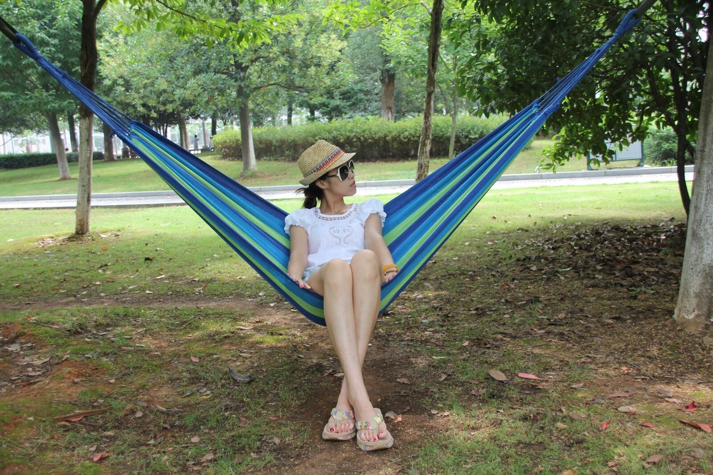 Double Layered Cotton Fabric Travel Camping Hammock,78.75''x31.5'', max 308 lbs
