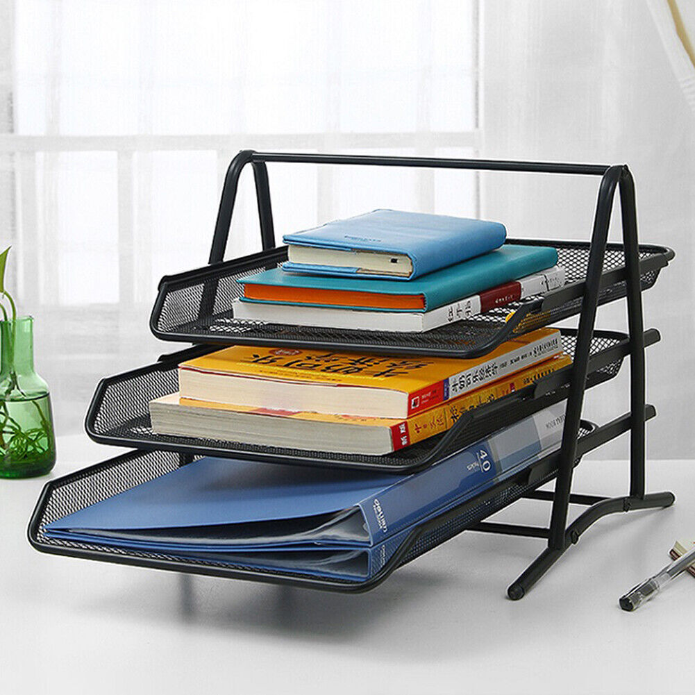 US Mesh Notebook Letter Tray 3 Tier Desk Organizer For Office Supplies Folders