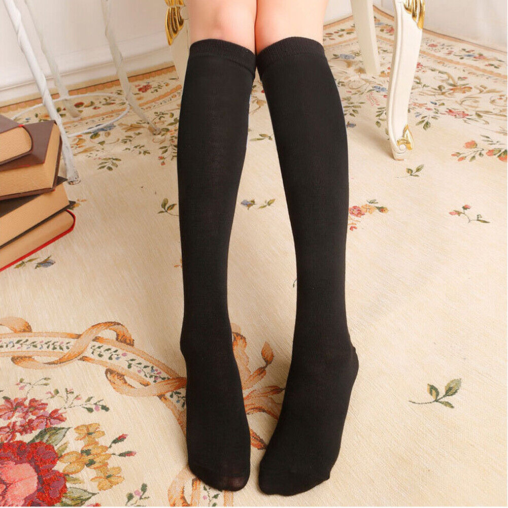 US 5-10 Pairs 13.7 Inch Striped Tube Socks Non-Slip Ribbed Cuffs Knee High Socks