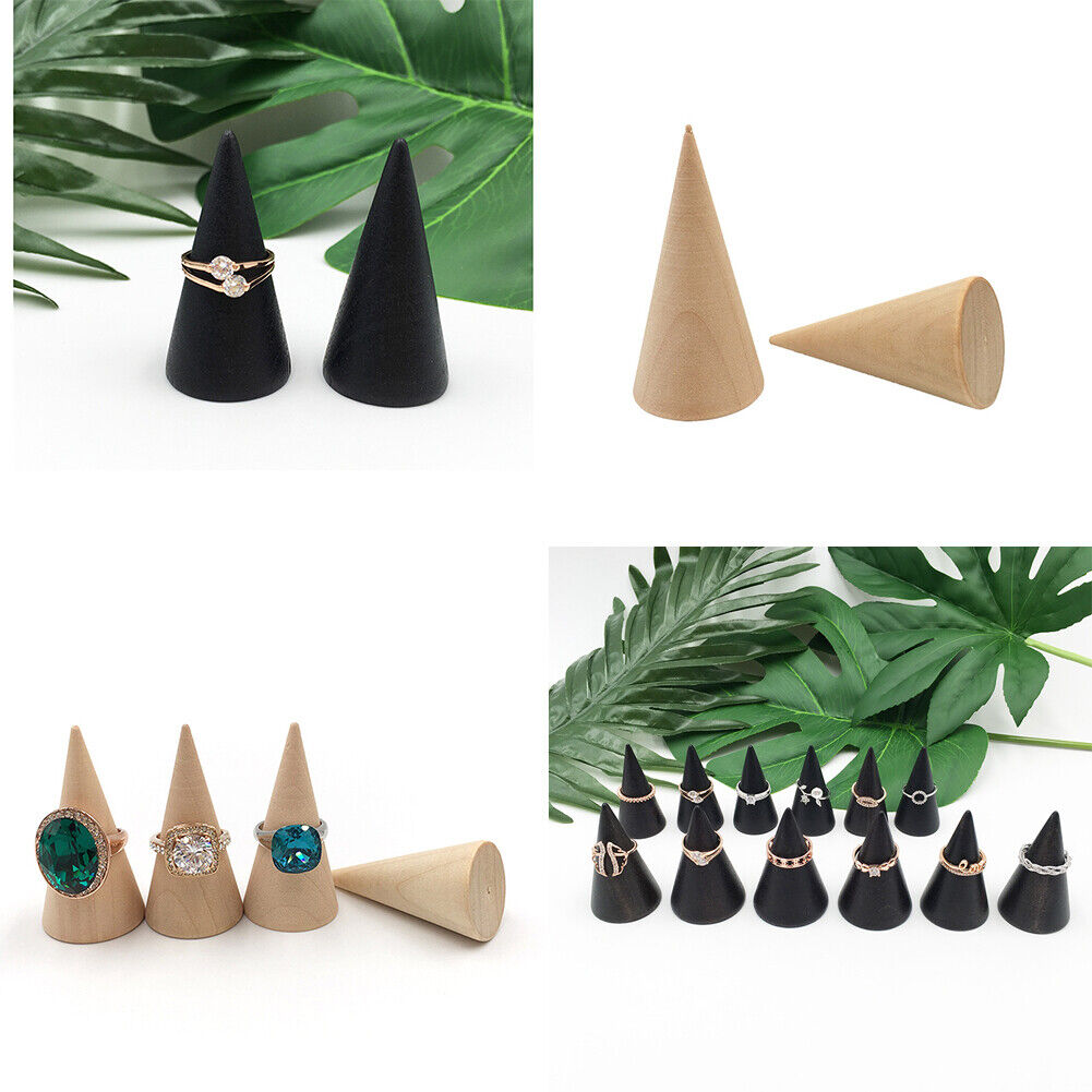 US 10-20 Pc Wood Cone Ring Holder Durable Finger Jewelry Display Stand DIY Craft