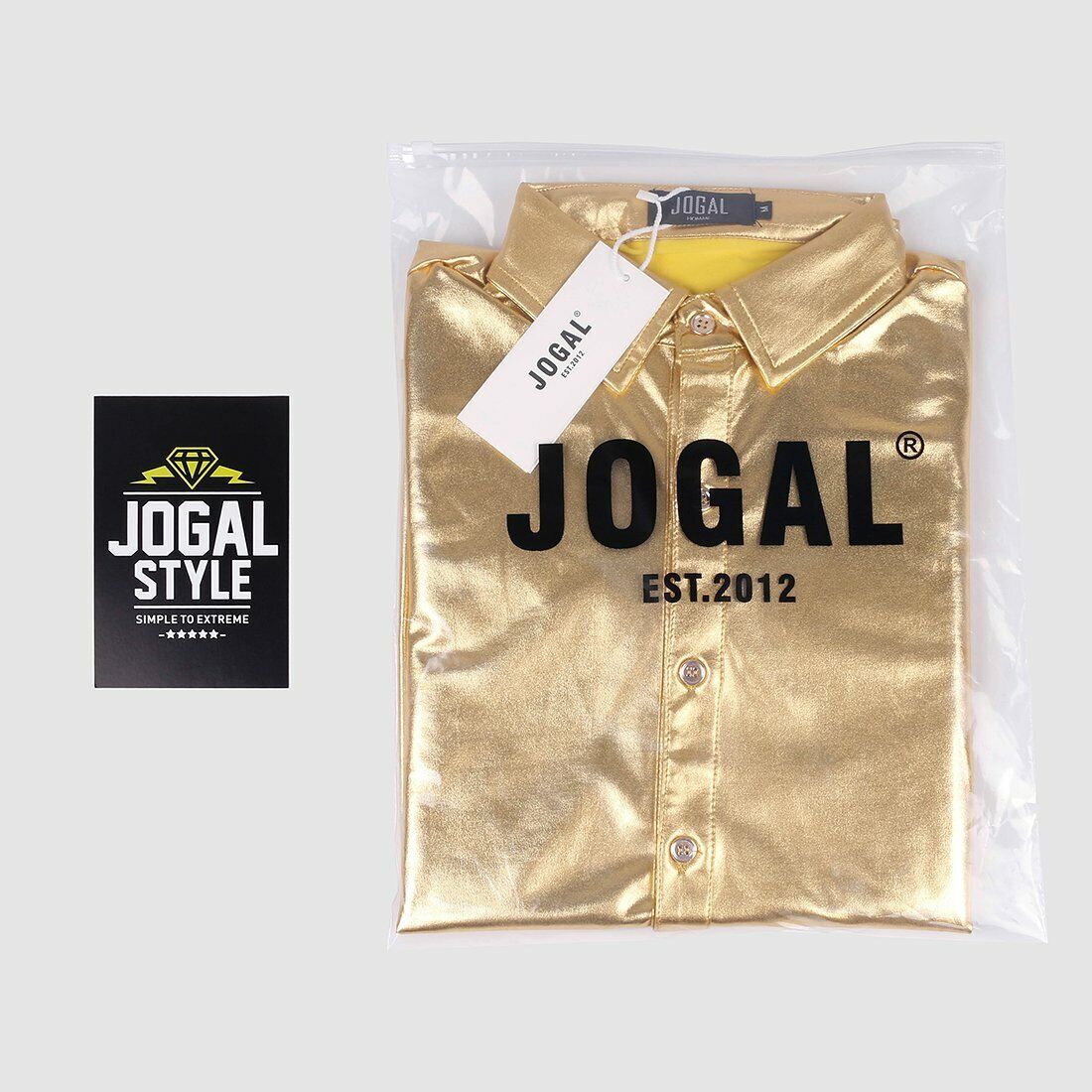 JOGAL Men's Trend Nightclub Styles Metallic Silver Long Sleeve Button Down Shirt