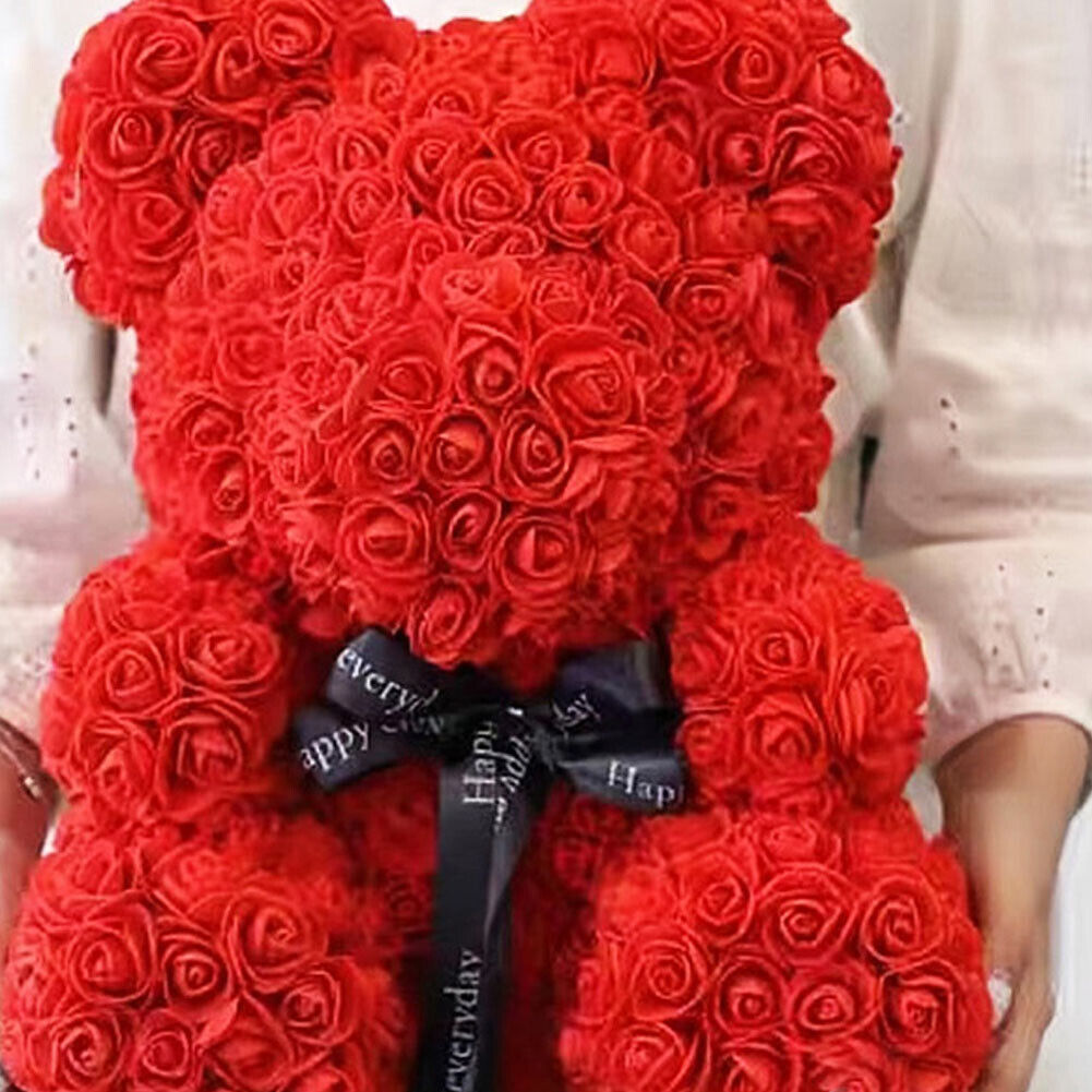 US1-2Pc 9.84Inch Flower Floral Foam Rose Teddy Bear Romantic Valentine'sDay Gift