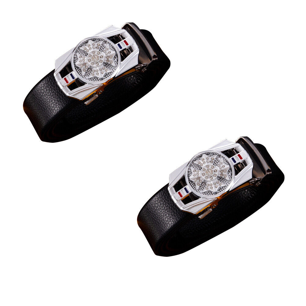 US 1-2 Pack Luxury Men's Snowflake Automatic Buckle Belt Black Leather Ratchet