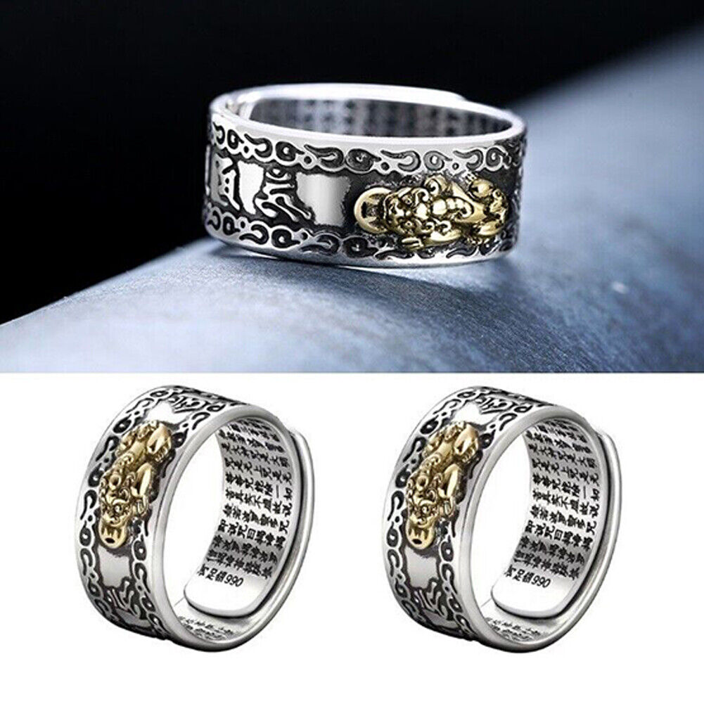 US 3-6 Pack Feng Shui Pixiu Mani Mantra Adjustable Ring Wealth Ring Lucky