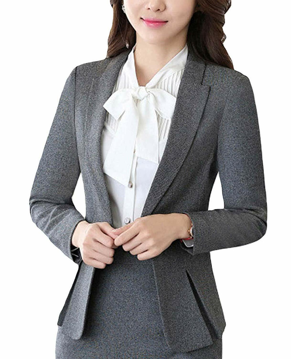 Womens Stylish Split Work Jacket Slim Fit Office Suit Set (Blazer+Blouse+Pants)