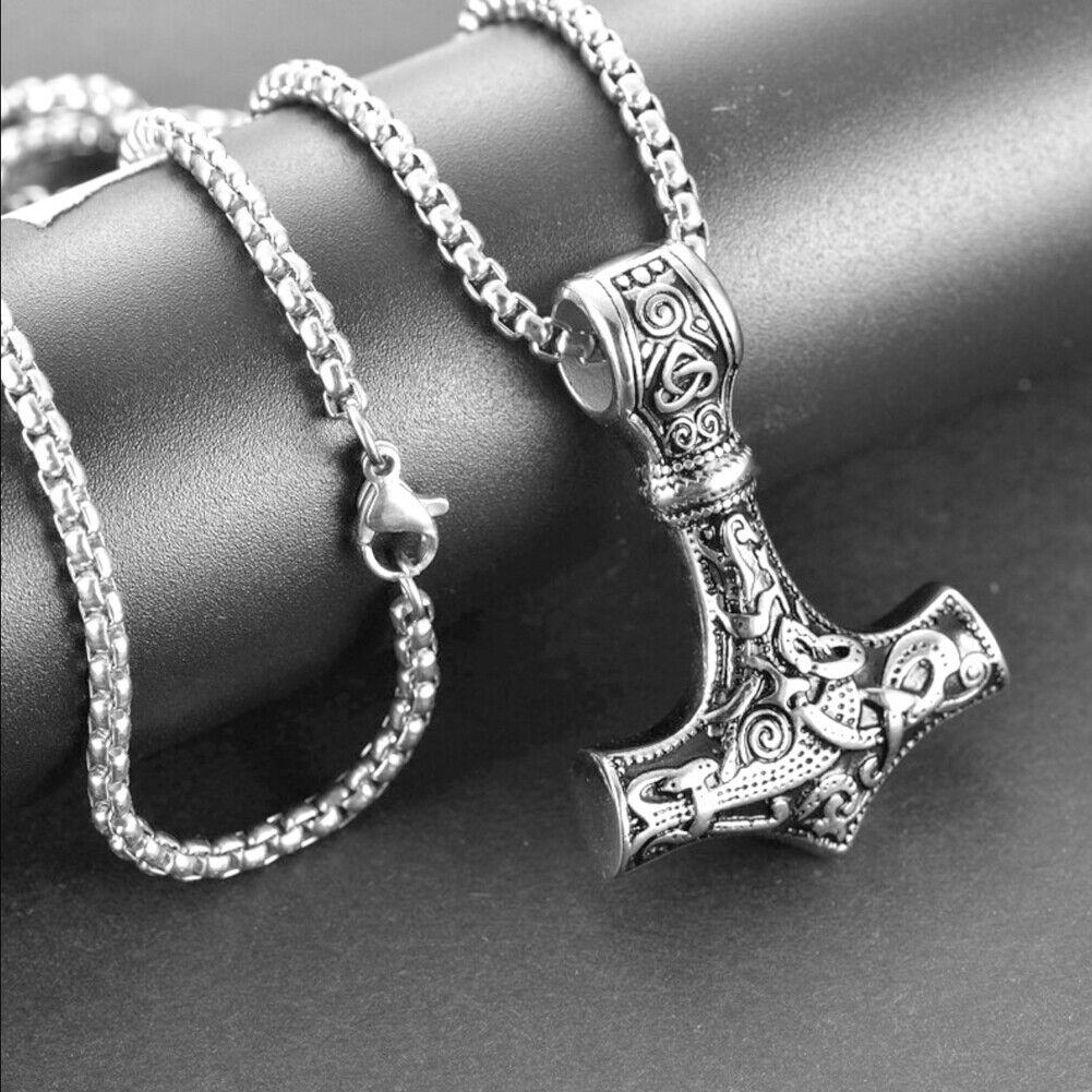 US Men Stainless Steel Norse Viking Thors Hammer Mjolnir Pendant Necklace