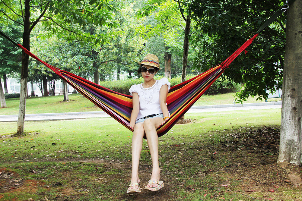 Double Layered Cotton Fabric Travel Camping Hammock,78.75''x31.5'', max 308 lbs