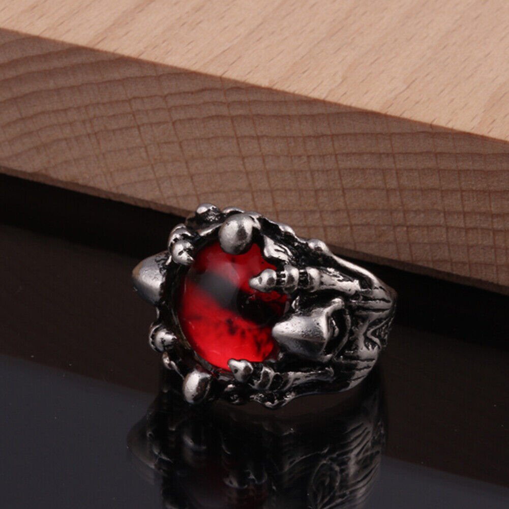 US 3-6 Pack Cool Mens Stainless Steel Dragon Claw Blue Evil Eye Eyeball Ring