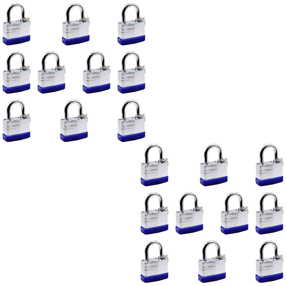 US 10-20 Pc Laminated Pad Locks Keyed Padlocks Alike Nickel Plated Brass Key New