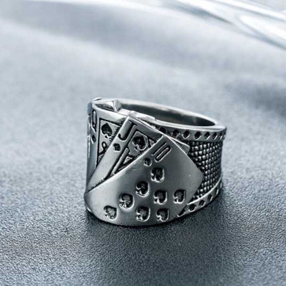 US 1-2 Pack Retro Vintage Steel Lucky Poker Ring Games Casino Party Biker Men